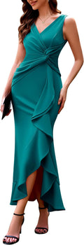 Women's Formal Wedding Guest Midi Ruffle Dress - Elegant V-Neck