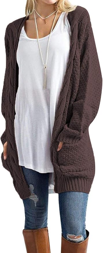 Traleubie Women's Open Front Long Sleeve Boho Cardigan Sweater