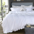 White Ruffle Duvet Cover Queen - Soft Washed Cotton Ruffled Bedding