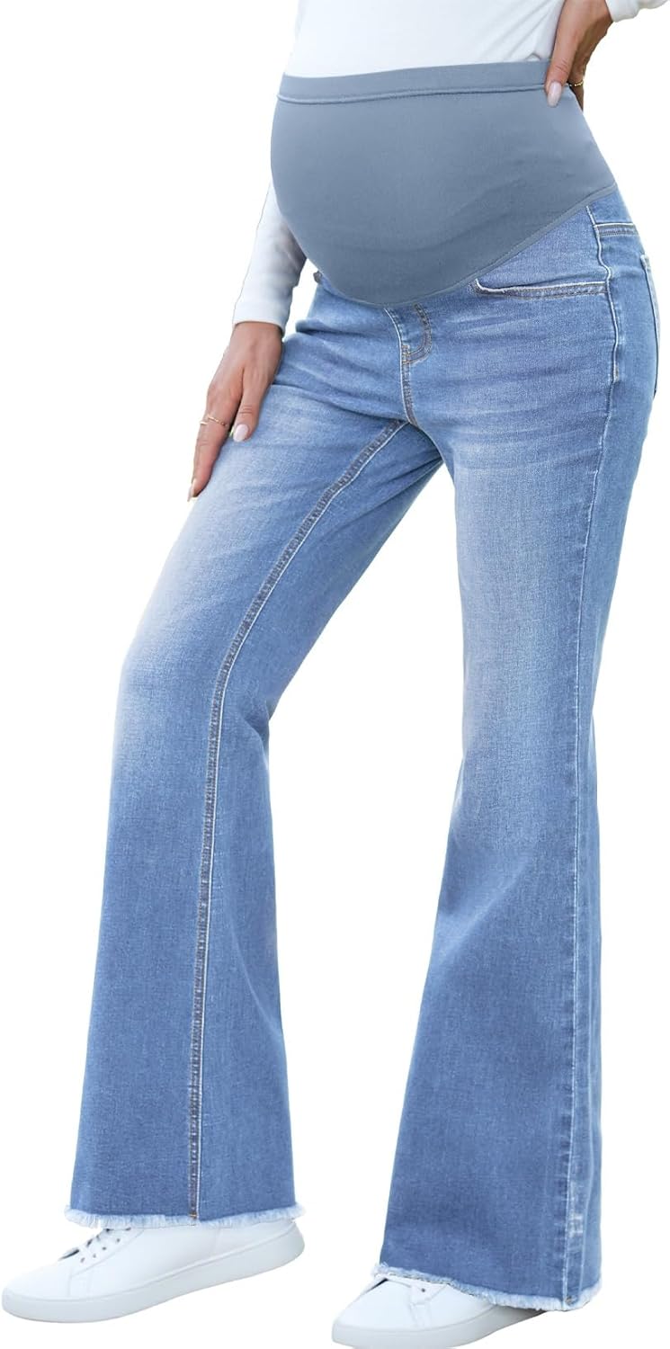 BLENCOT Maternity Jeans for Women with Over Belly Support