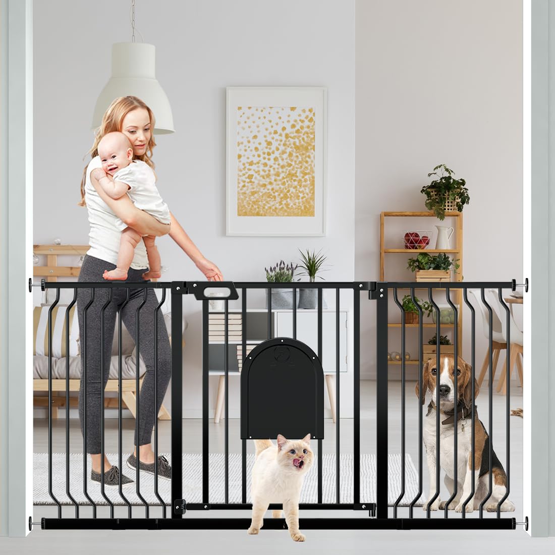 Extra Wide Baby Gates with Cat Door for Dogs and Cats - 29.5-62 in