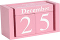 Wooden Perpetual Block Calendar for Desk - Rustic Pink Accent
