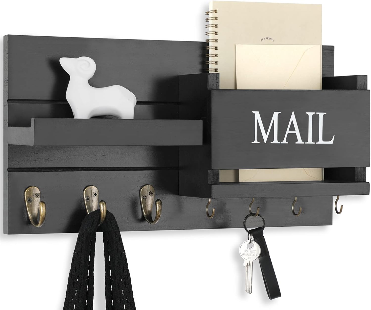 Mail Organizer for Wall Mount Key Holder with Shelf and Hooks