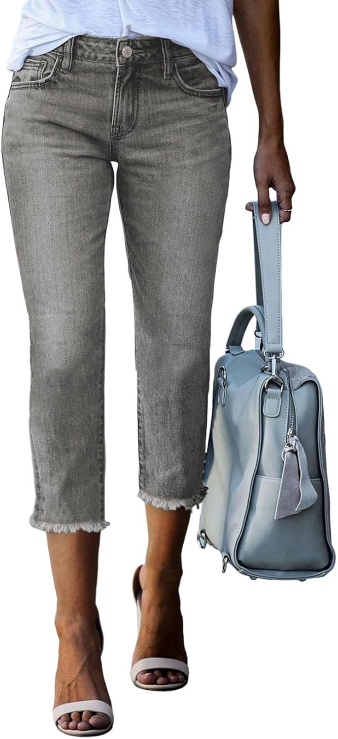 Sidefeel Women's High Waisted Capri Jeans for Summer Fashion