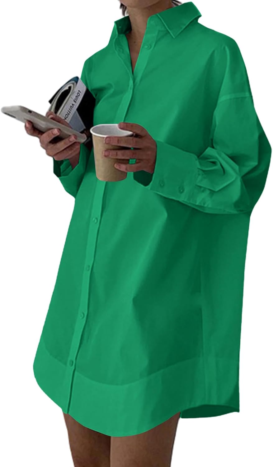LYANER Women's Casual Shirt Dress with Collar V Neck Design
