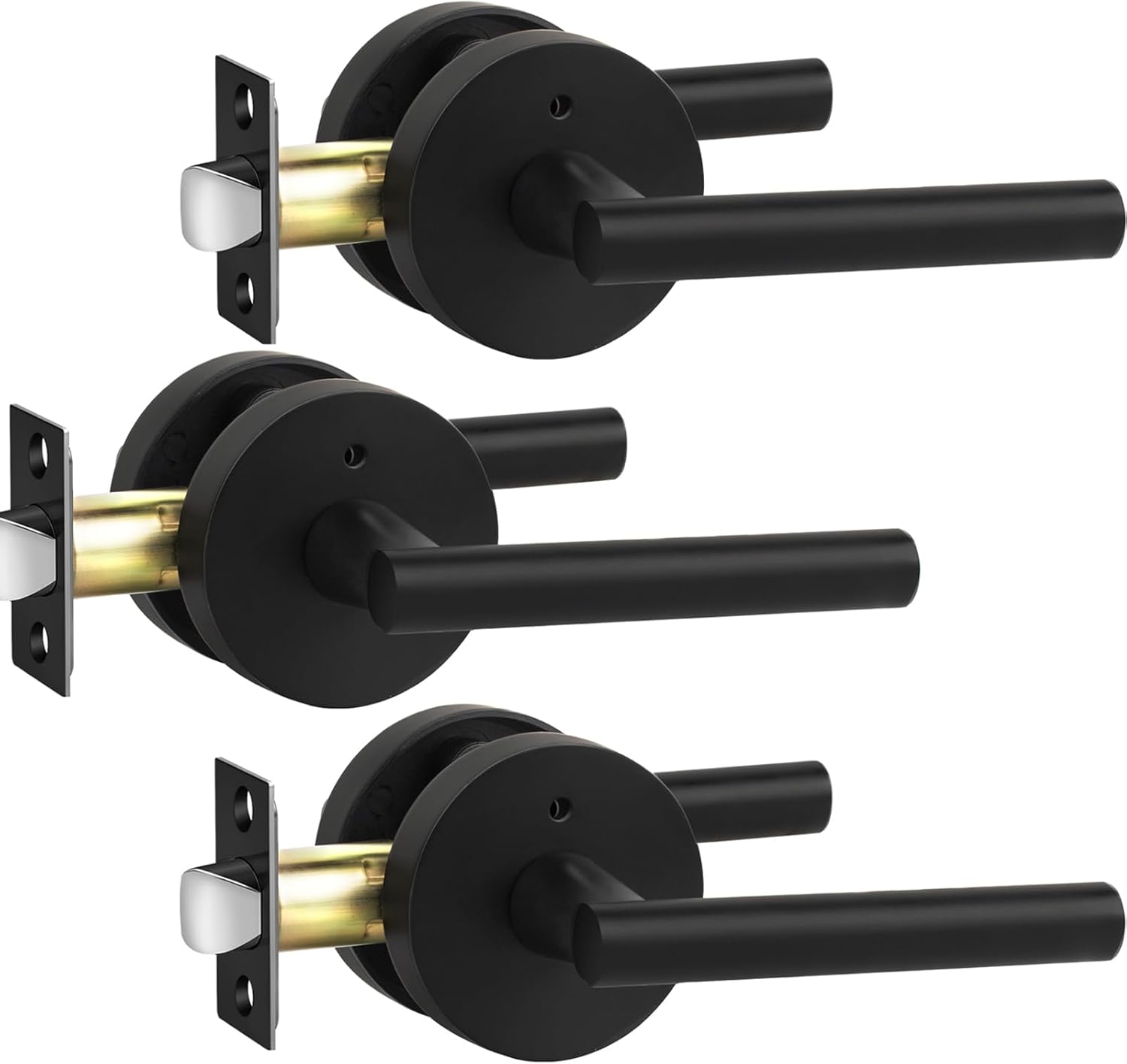 Goldenwarm 3 Pack Black Door Handle for Privacy and Style