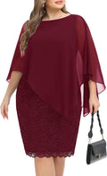Plus Size Wedding Guest Dresses for Women - Lace Cape Chiffon Overlay