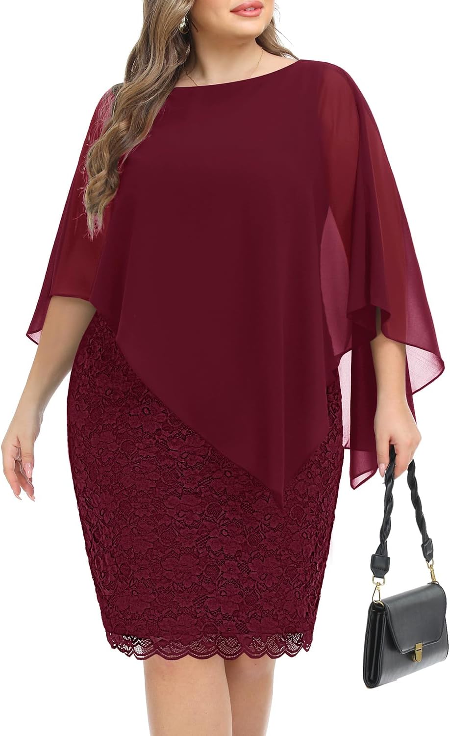 Plus Size Dresses Wedding Guest - Elegant Lace Cape Design