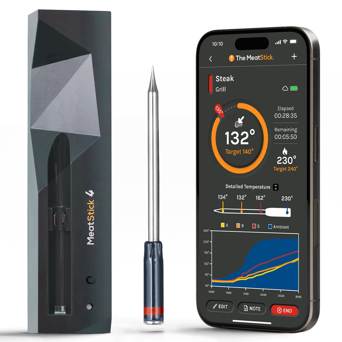 MeatStick 4 Wireless Meat Thermometer for Grilling and Smoking