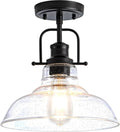 Flush Mount Ceiling Light Fixture with Seeded Glass - Farmhouse Style