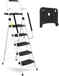 HBTower 5 Step Ladder with Handrails - Stable Folding Step Stool