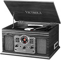 6-in-1 Bluetooth Record Player Grey Wood - Nostalgic Turntable