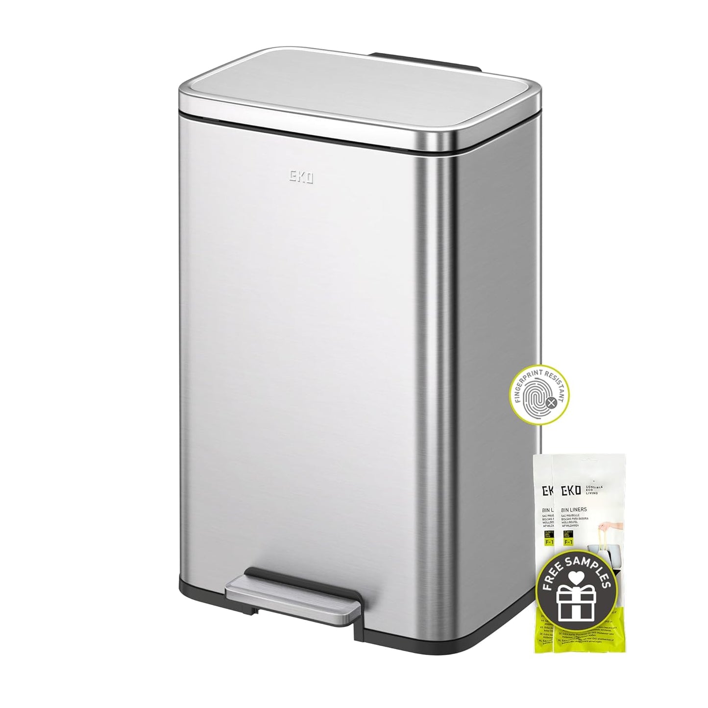 EKO Madison Brushed Stainless 25L+20L Dual Compartment Trash Can