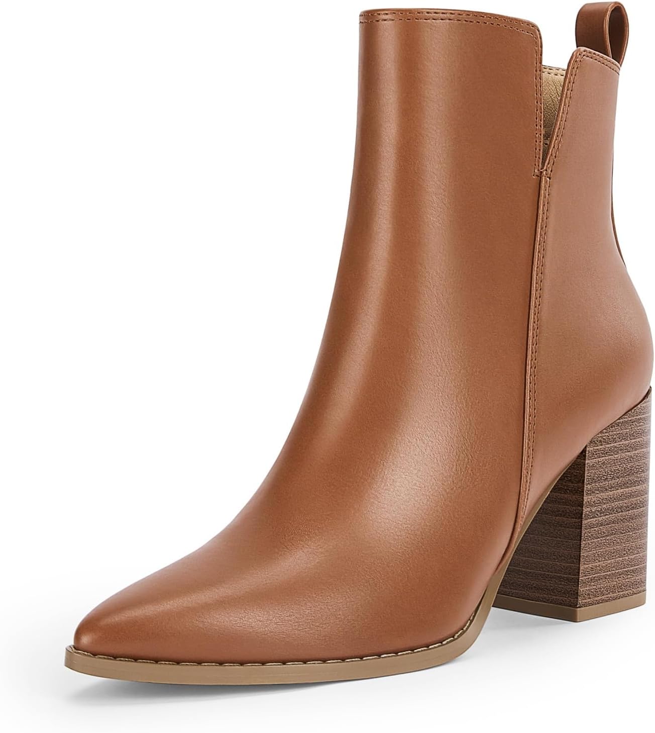 Rilista Womens V Cutout Ankle Boots with Chunky Block Heel