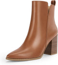 Rilista V Cutout Ankle Boots Pointed Toe Chunky Heel - Versatile Faux