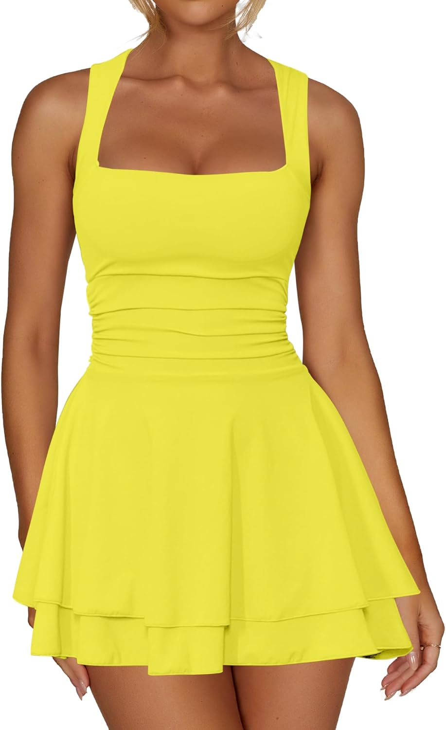 Kaximil Women's Square Neck Ruffle Hem Mini Dress for Parties
