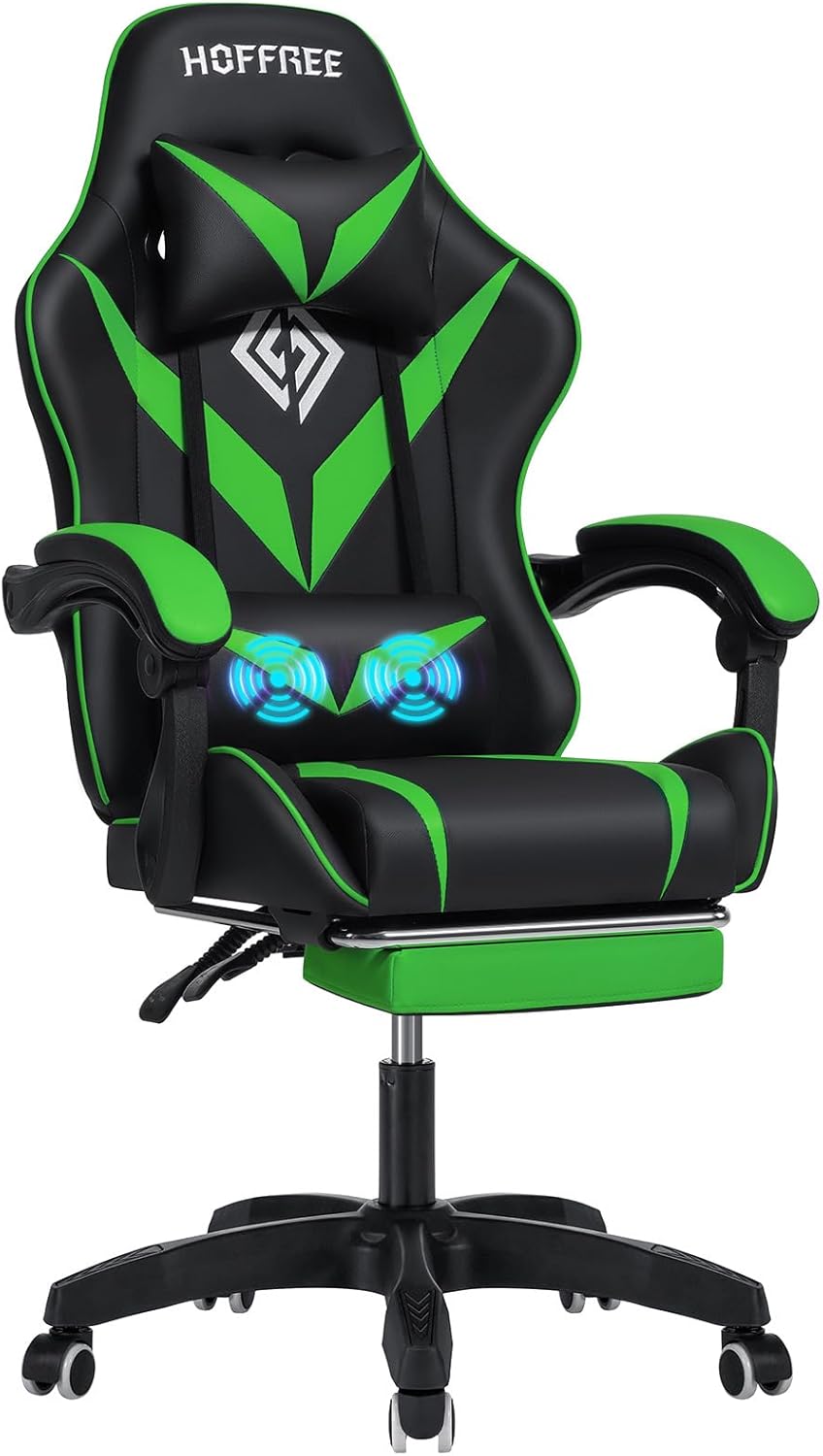 Hoffree Kids Gaming Chair with Footrest - Green