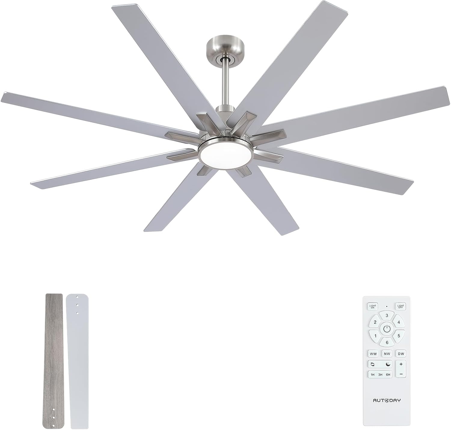 62 inch Brushed Nickel Ceiling Fan with Light & Remote Control