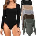 Long Sleeve Square Neck Bodysuits 4/5 Pack - Stretchy Fitted Basics