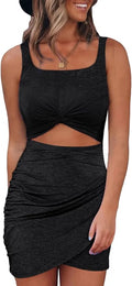 Women's Cut Out Twist Bodycon Sundress - Sleeveless Summer Dress