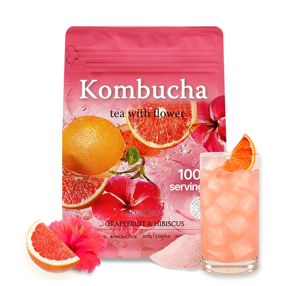 KKOKDAM Kombucha Tea - Grapefruit & Hibiscus Probiotic Drink
