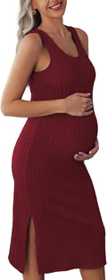 Maternity Rib Knit Sleeveless Tank Bodycon Dress - Comfortable Fit