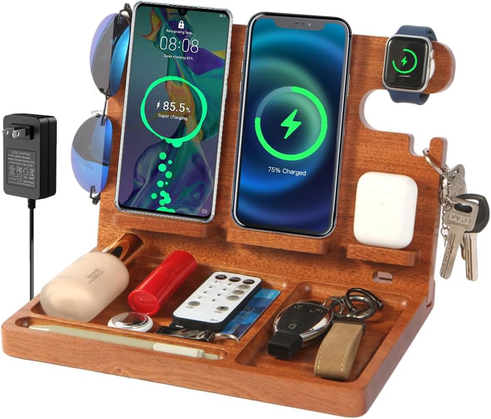 Nightstand Organizer with 4 Wireless Charger for Phones and More