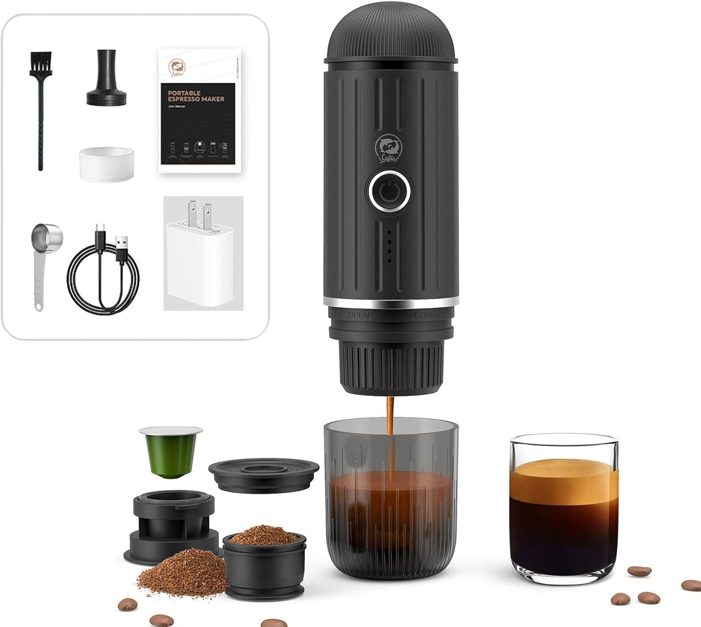 HAILASRE Portable Espresso Maker: 3-4 Min Self-Heating, 19 Bar Pressure for Coffee on-the-Go!