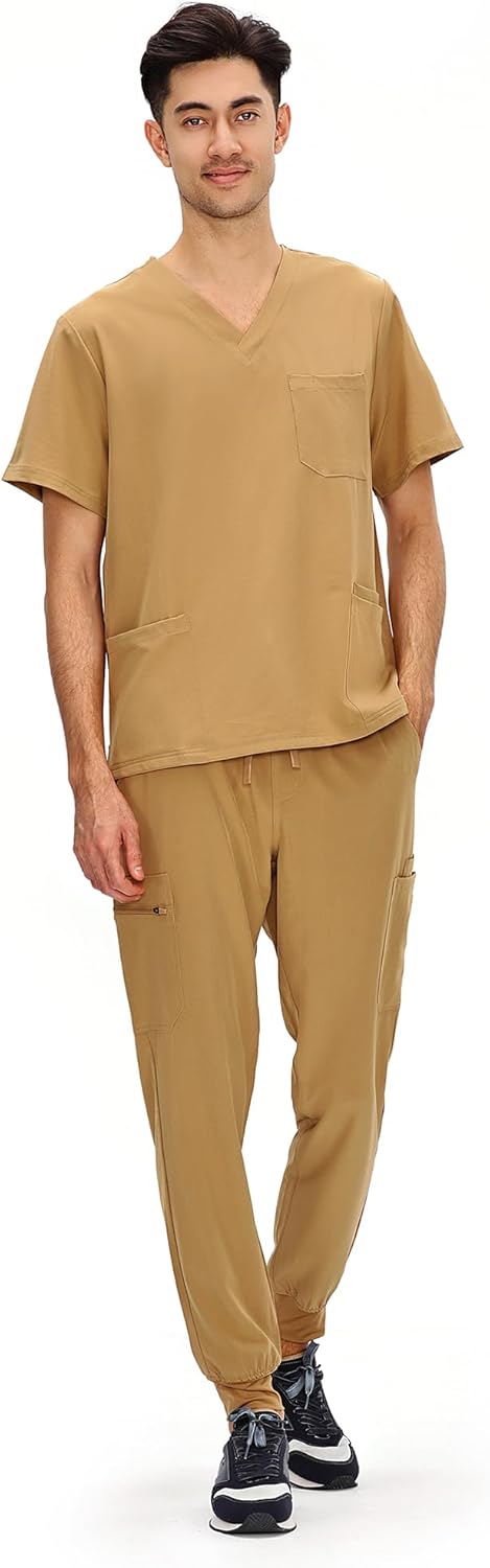 COZYFIT Scrubs for Men - 11 Pocket V-Neck Top & Jogger Pants