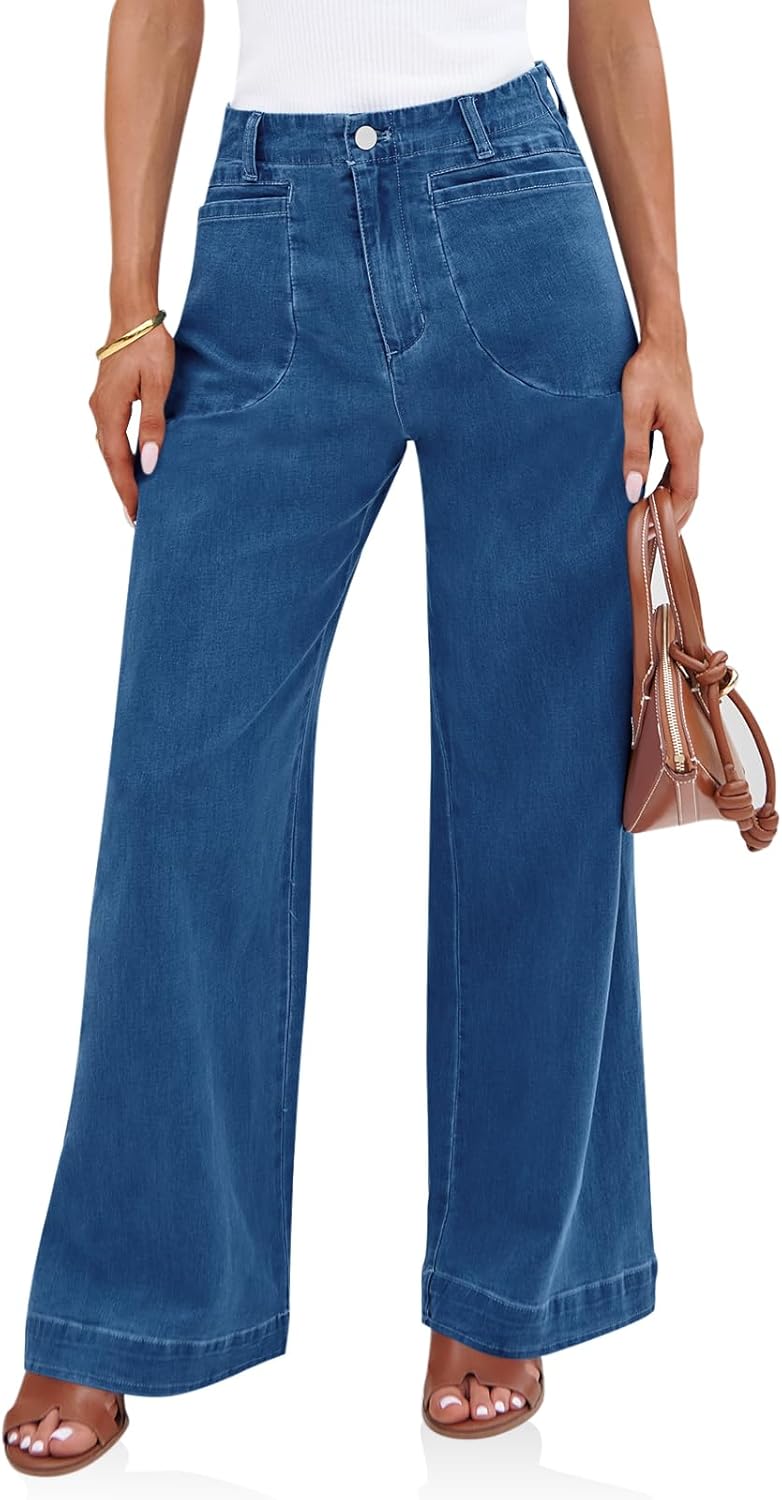 Cicy Bell Womens Wide Leg Jeans High Waisted Stretchy Baggy Fit