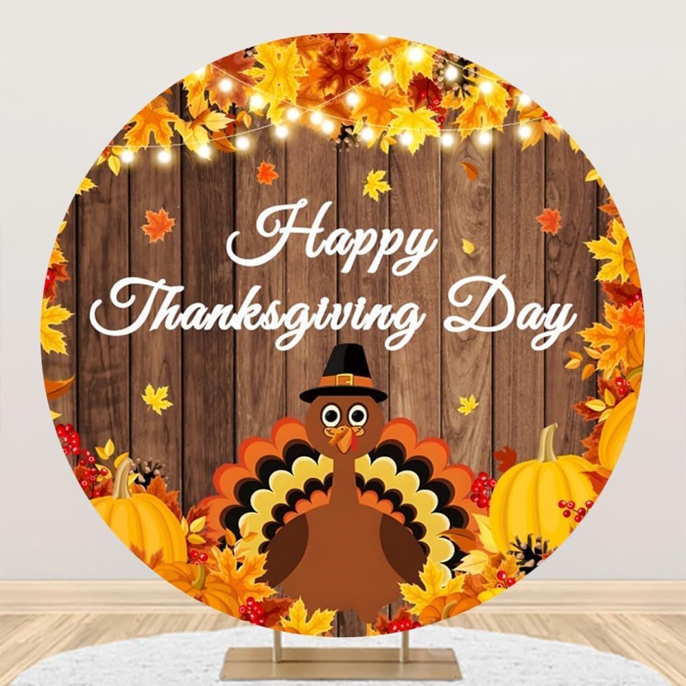 Cute Turkey Round Backdrop Cover for Thanksgiving Celebrations