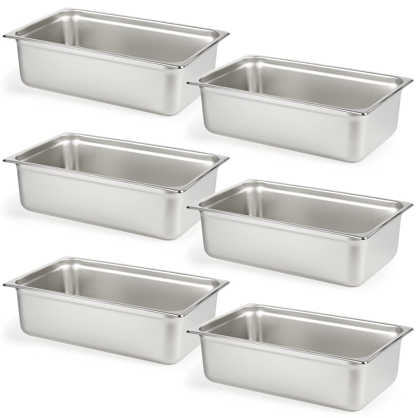 CURTA 6 Pack Full Size 6 Deep Anti-Jam Hotel Pans for Catering