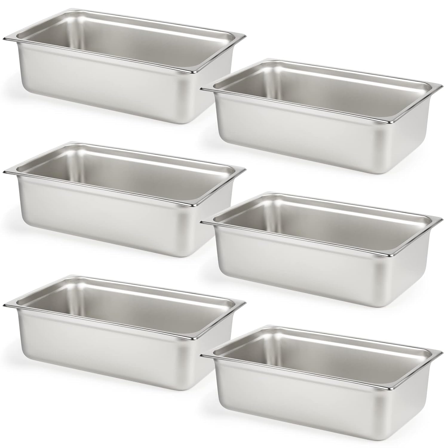 CURTA 6 Pack Full Size 6 Deep Anti-Jam Hotel Pans for Catering