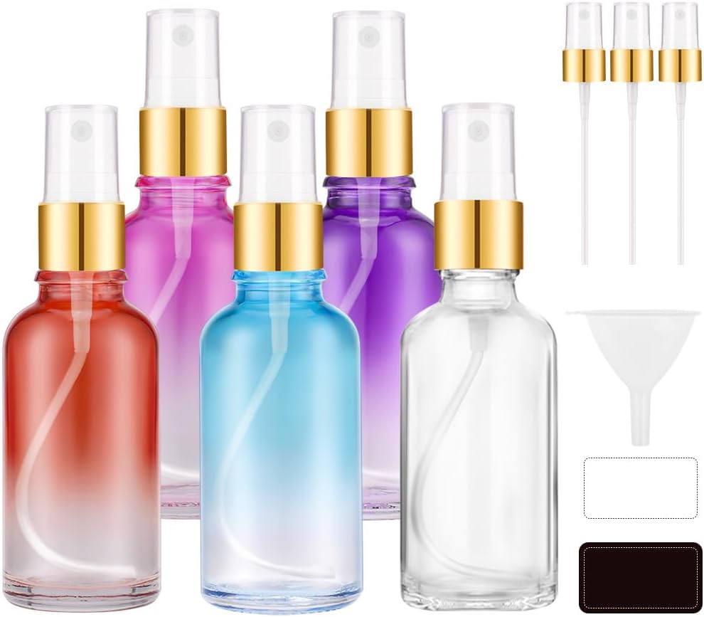 Rainbow Glass Spray Bottles 5-Pack - Travel Size with Accessories