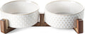 Dog Bowls Ceramic for Small Medium Dogs with Acacia Wood Stand