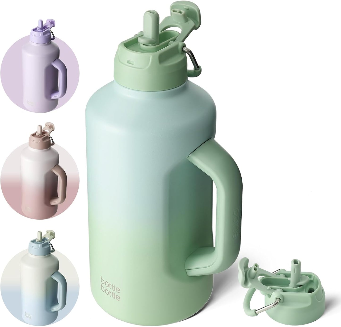 Insulated Water Bottle 64 oz with Straw and Dual-use Lid