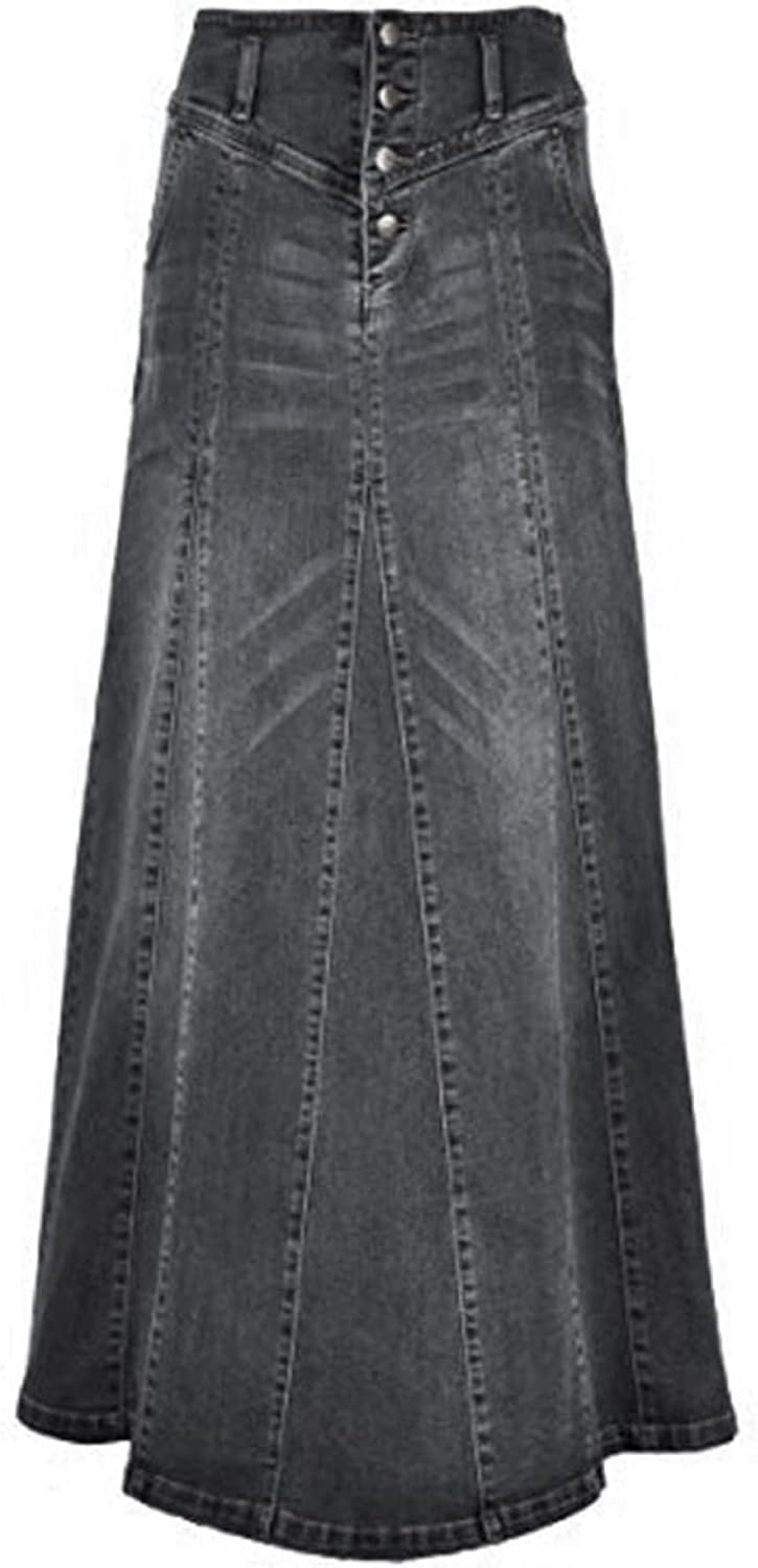 Retro A-Line Maxi Long Denim Skirt for Women by CHARTOU