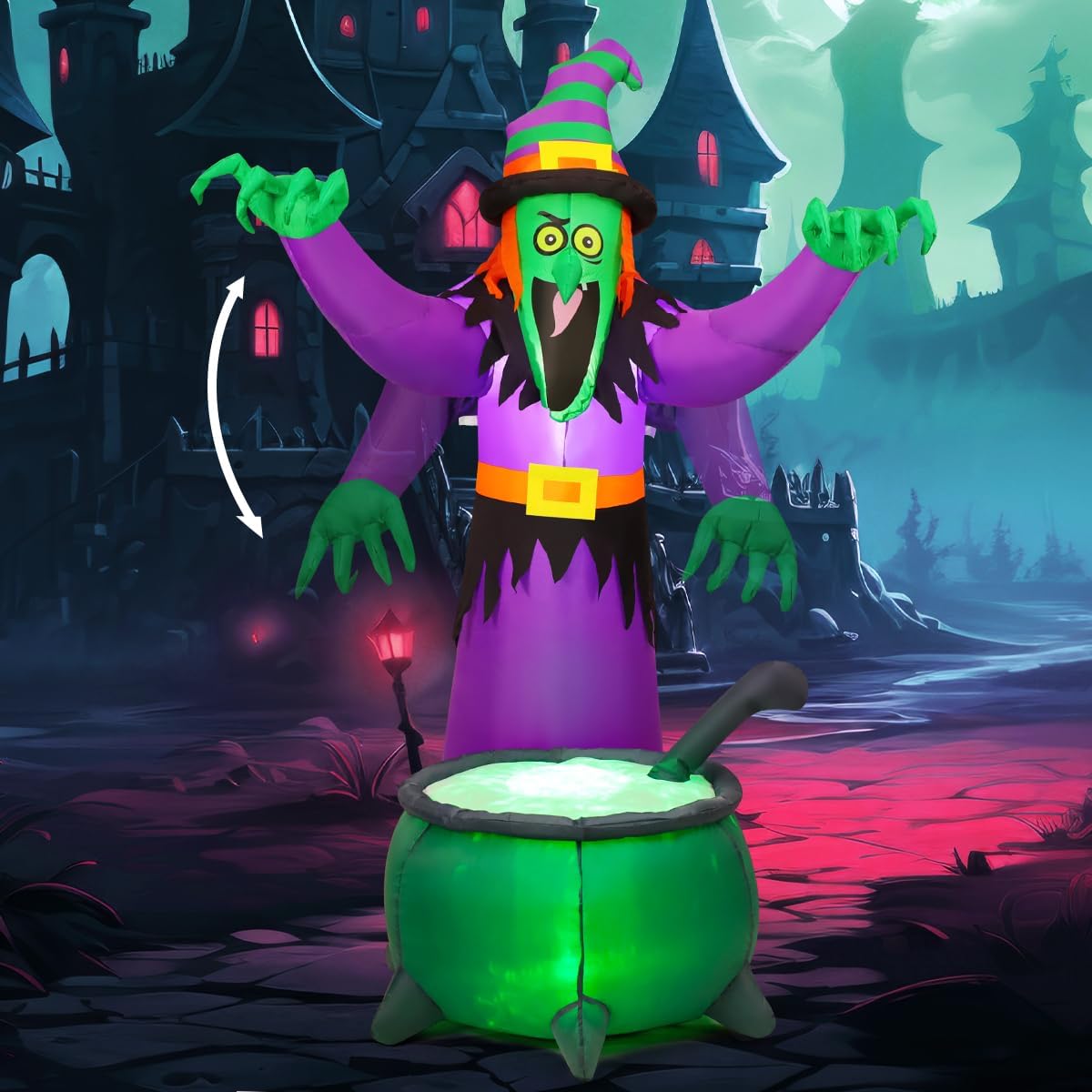 6FT Halloween Inflatables Animated Witch Waving Hands for Yard