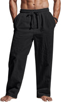 Mens Linen Pants Yoga Beach Loose Fit Casual Summer Drawstring Baggy