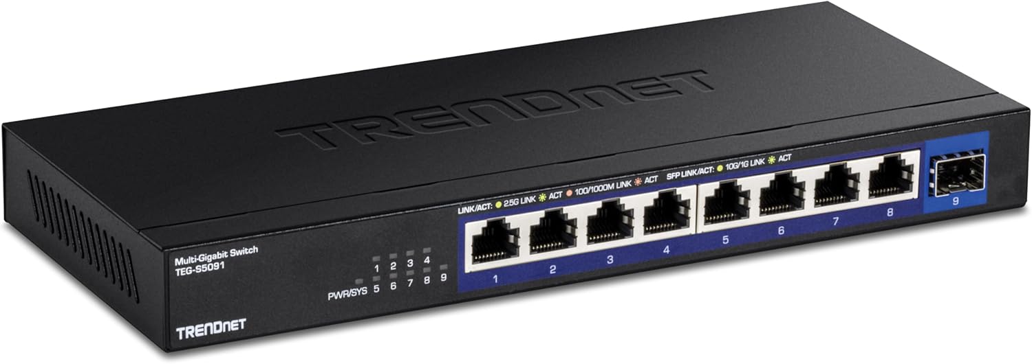 TRENDnet 9-Port Unmanaged 2.5G Switch with 10G SFP+ Port