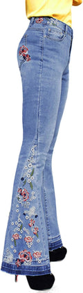 CHARTOU Floral Embroidered High-Rise Bell Bottom Jeans - Vintage Flare