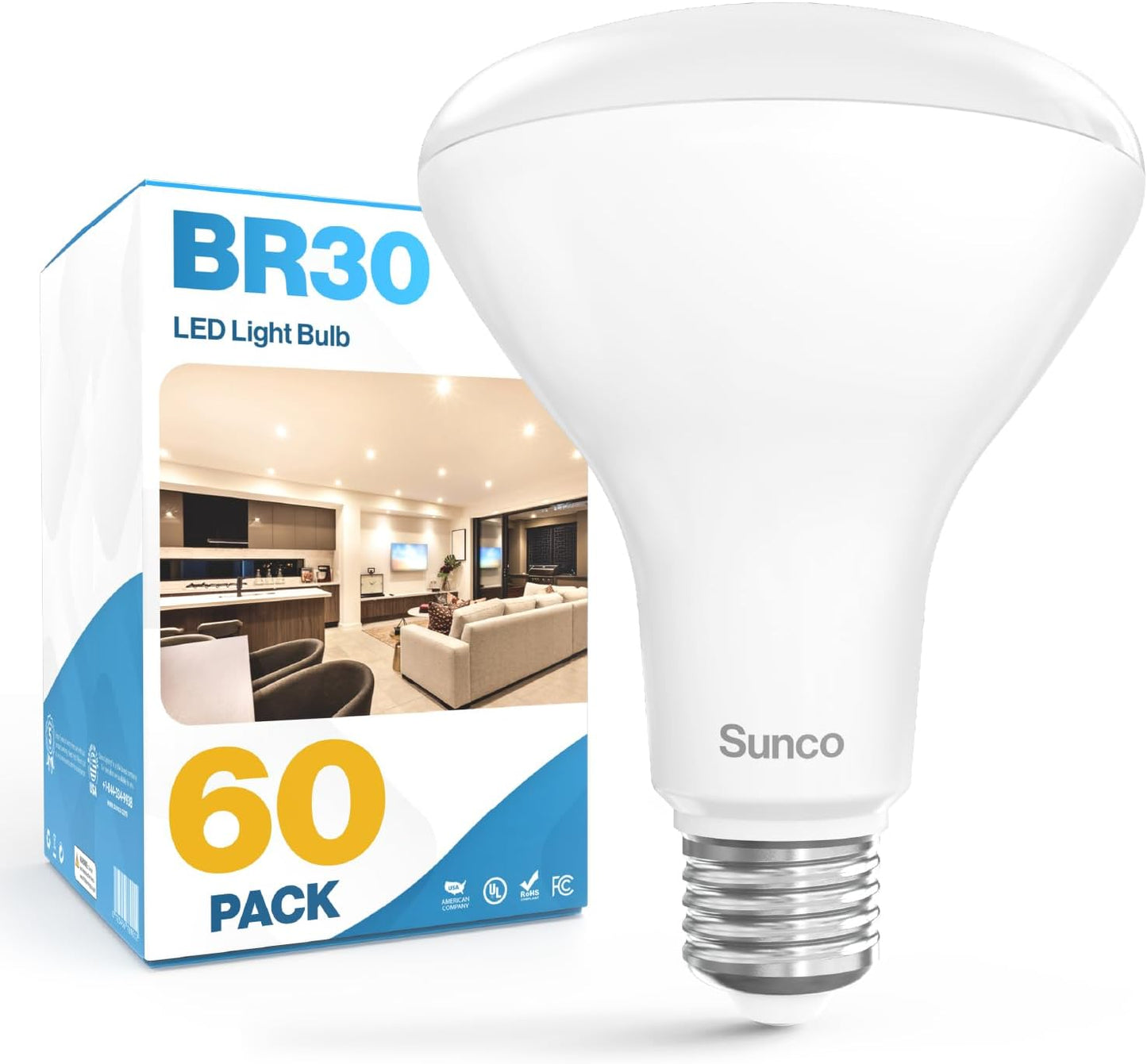 BR30 LED Light Bulbs - 60 Pack Indoor Flood Bulbs for Home