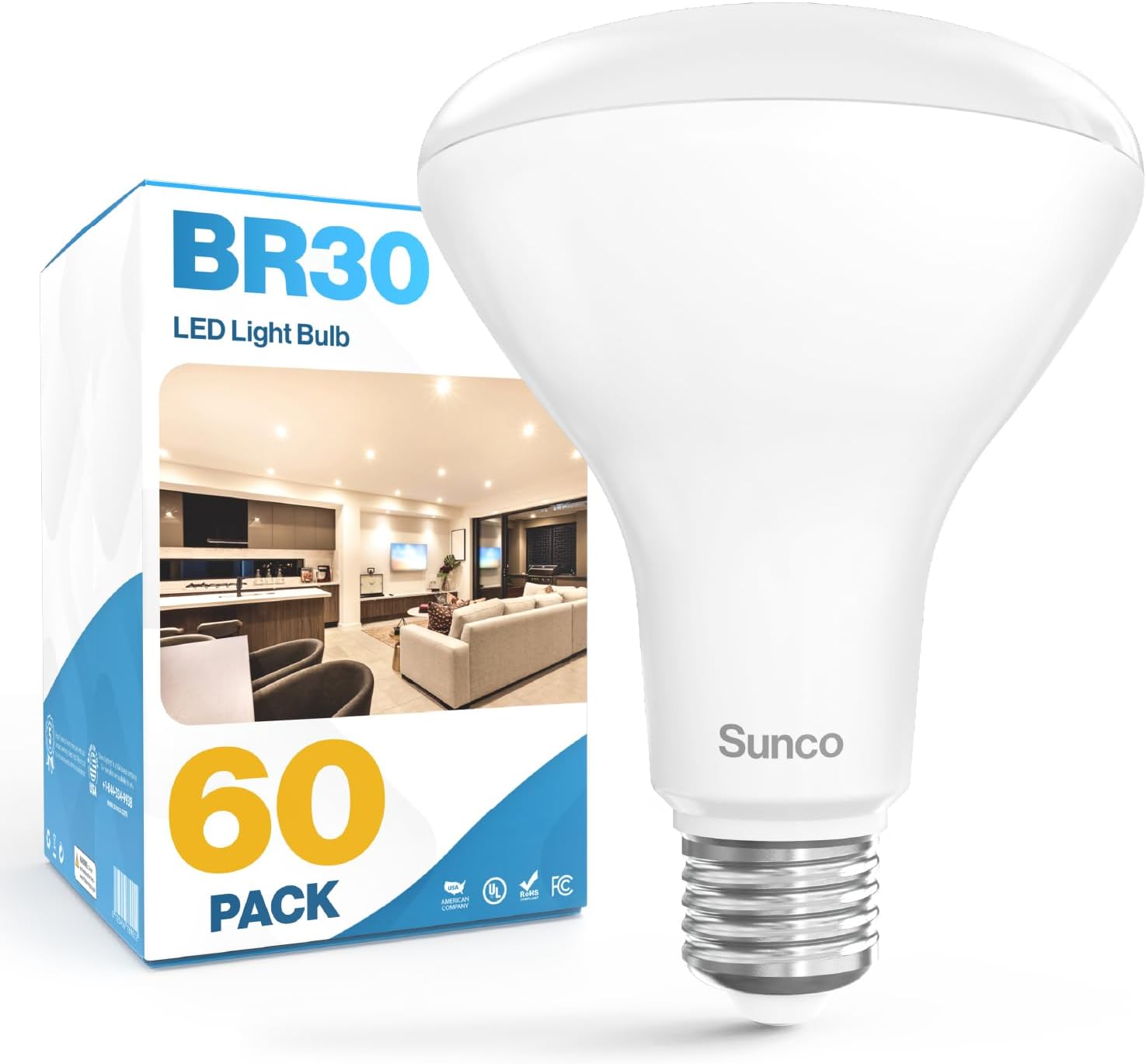 BR30 LED Light Bulbs - 60 Pack Indoor Flood Bulbs for Home