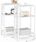 Narrow Side Table with Charging Station - Slim End Table for Small
