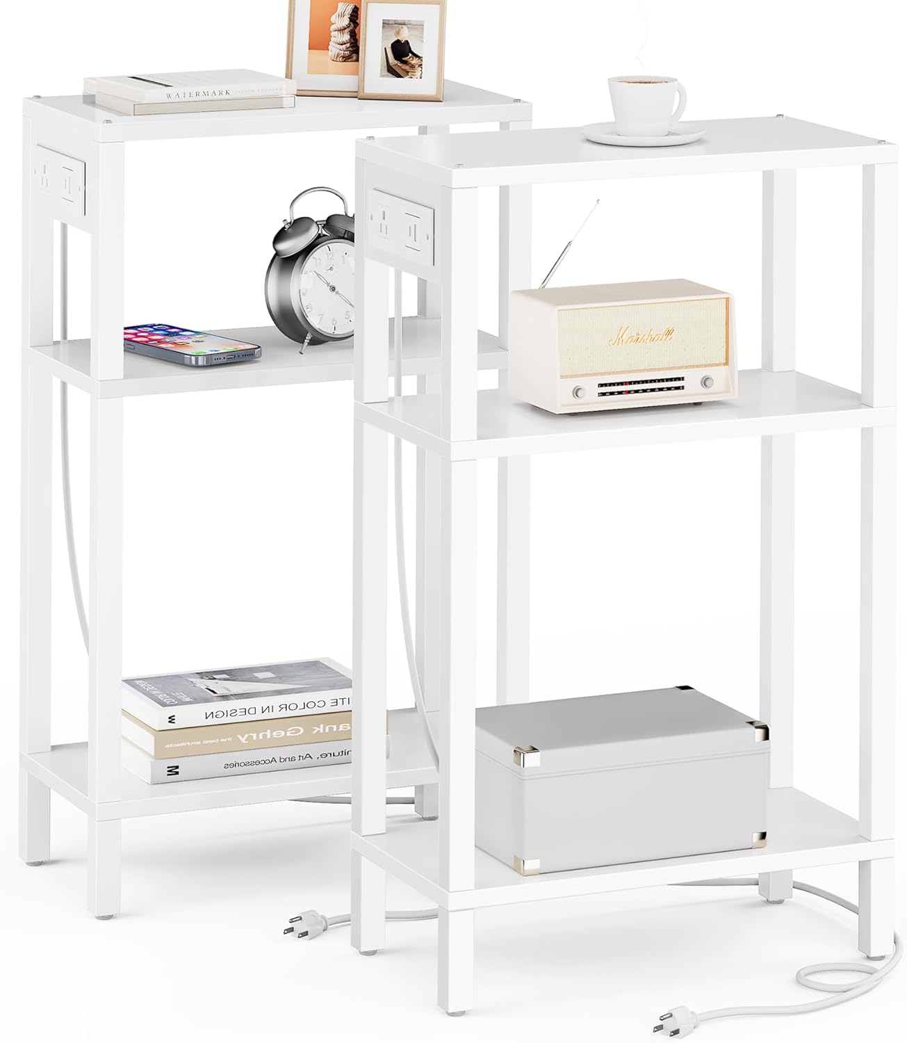 Narrow Side Table with Charging Station and USB Ports for Living Room