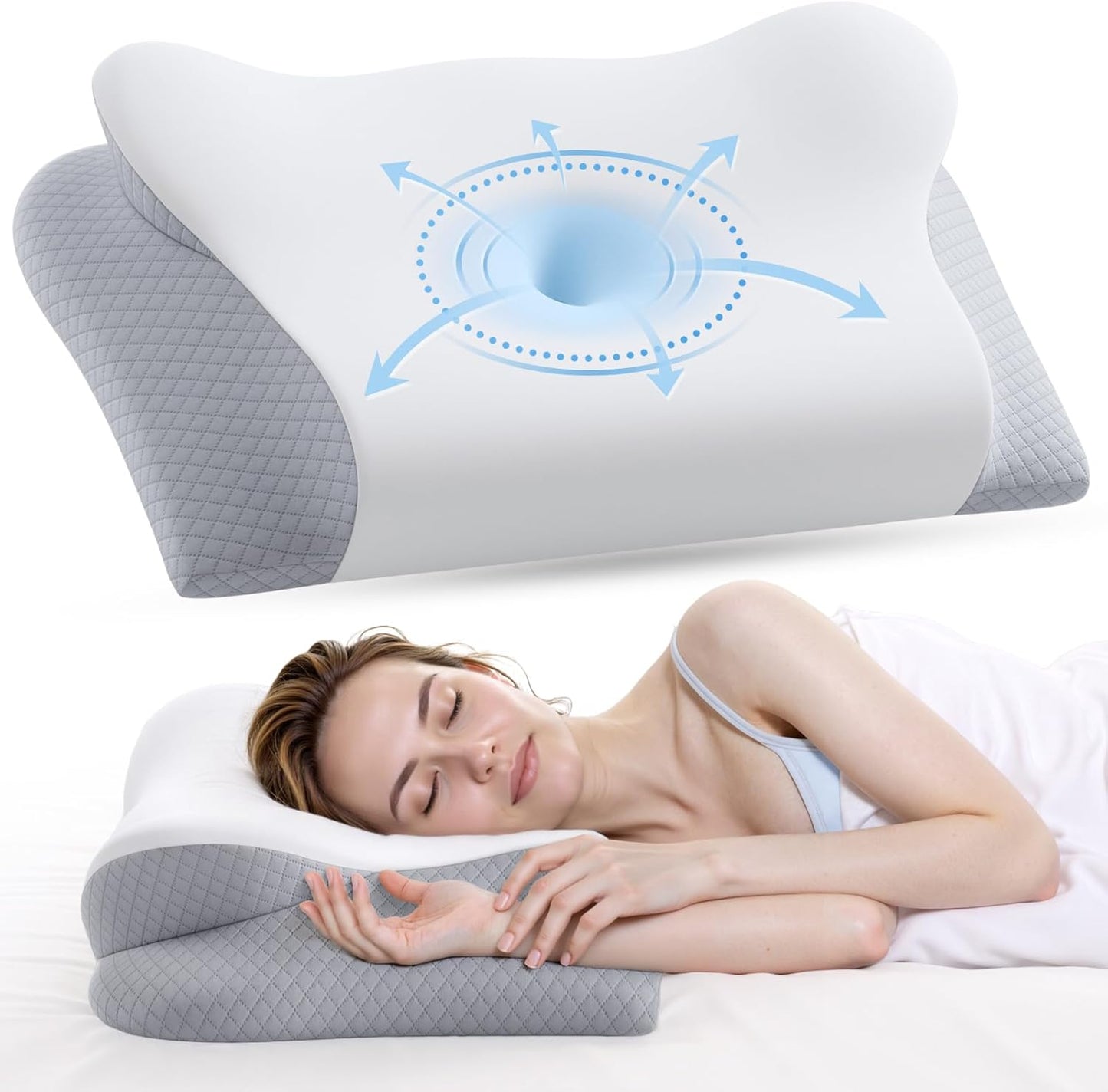 Memory Foam Neck Pillow for Side Back Stomach Sleepers