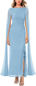 Women's Sexy Elegant Long Sleeve High Split Mesh Ruched Maxi Dress is