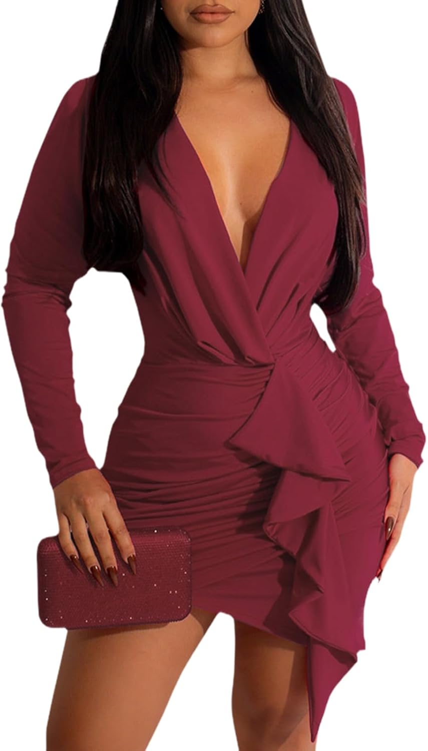 Women's Bodycon Sexy Ruched Wrap Dress for Elegant Occasions