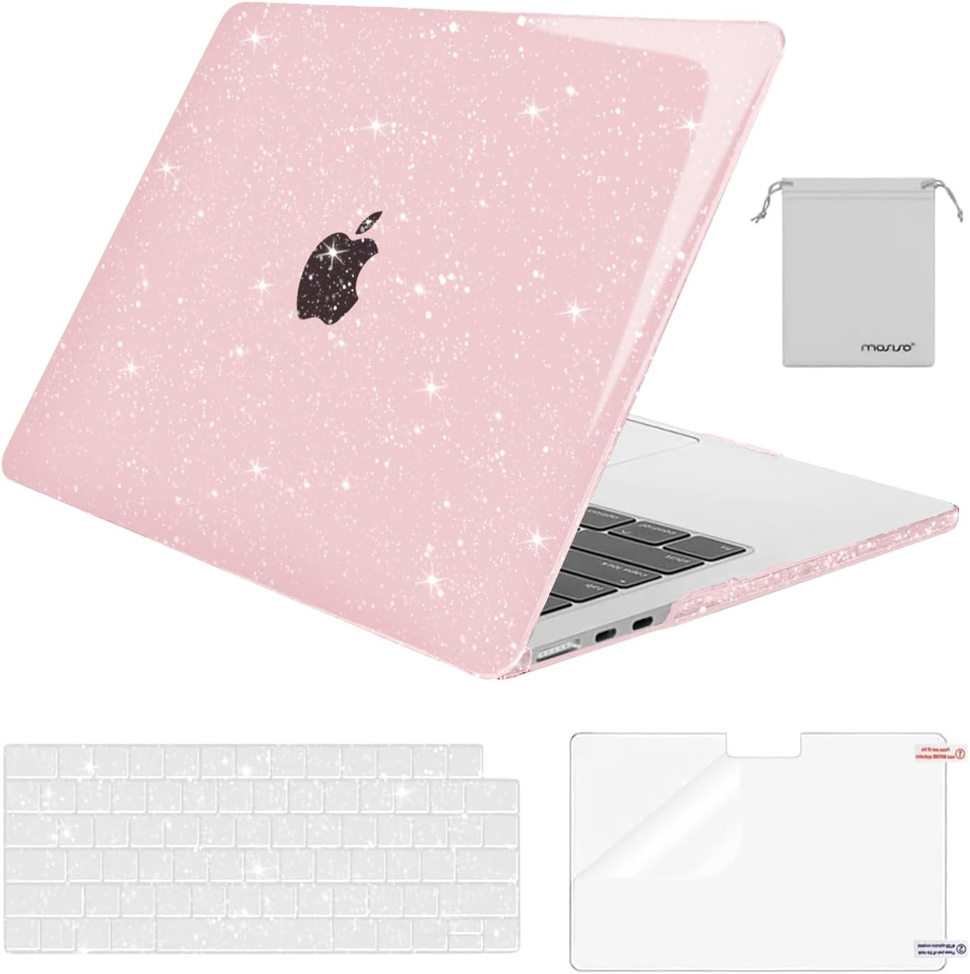 Sparkly Glitter MacBook Air 13-inch Case Bundle - Baby Pink