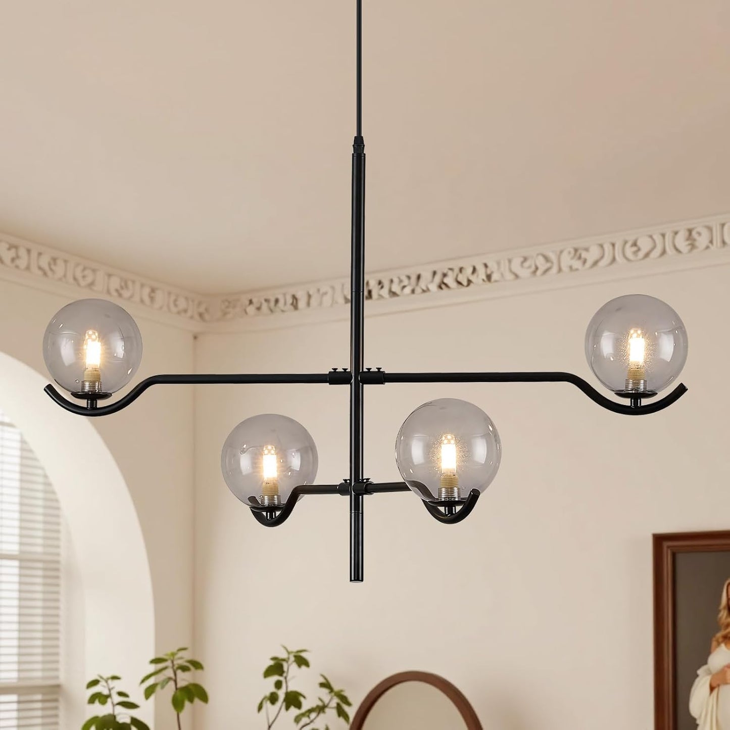 Modern Black Sputnik Chandelier with Smoke Gray Glass Shades